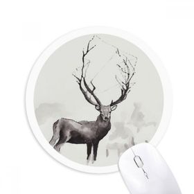 Dıythinker Ren Geyiği Noel Sanatsal Efekt Suluboya Baskılı Yuvarlak Kaymaz Kauçuk Mouse Pad