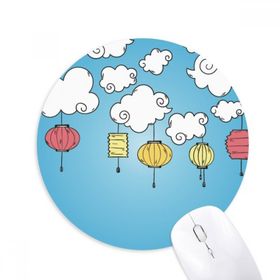 Dıythinker Renkli Çizgi Film Bulut Fener Desenli Baskılı Yuvarlak Kaymaz Kauçuk Mouse Pad