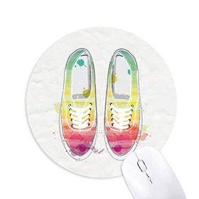 Dıythinker Renkli El Boyaması Kanvas Ayakkabı Desen Baskılı Yuvarlak Kaymaz Kauçuk Mouse Pad