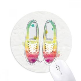 Dıythinker Renkli El Boyaması Kanvas Ayakkabı Desen Baskılı Yuvarlak Kaymaz Kauçuk Mouse Pad
