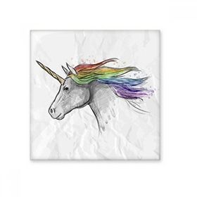 Dıythinker Renkli Hayvan Saçı Suluboya Tek Boynuzlu At Parlak 10x10 cm Seramik Karo