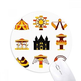 Dıythinker Renkli İllüstrasyon Eğlence Parkı Tesisleri Baskılı Yuvarlak Kaymaz Kauçuk Mouse Pad