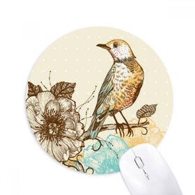 Dıythinker Renkli Kalem Kuşlar Çiçekler Baskılı Yuvarlak Kaymaz Kauçuk Mouse Pad