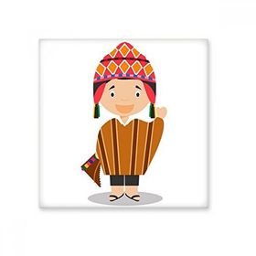 Dıythinker Renkli Şapka Peru Karikatür 15x15 cm Seramik Karo