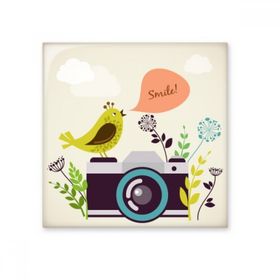 Dıythinker Resimli Fotoğraf Makinesi Üzerinde Kuş Tebrik 15x15 cm Seramik Karo