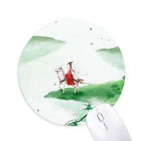 Dıythinker Riding A Horse Go Çin Suluboya Baskılı Yuvarlak Kaymaz Kauçuk Mouse Pad