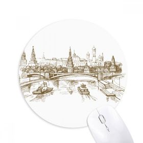 Dıythinker River Bridge Landmark Sketch Baskılı Yuvarlak Kaymaz Kauçuk Mouse Pad