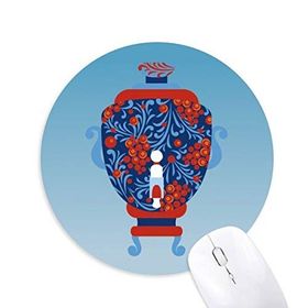 Dıythinker Rusya Ulusal Sembollü Vazo Desenli Baskılı Yuvarlak Kaymaz Kauçuk Mouse Pad