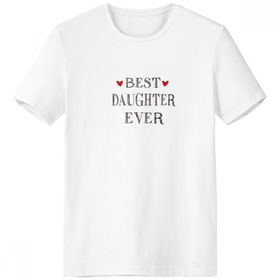 DIYthinker S Beyaz Best Daughter Ever Alıntılı Kalp Bisiklet Yaka Tişört