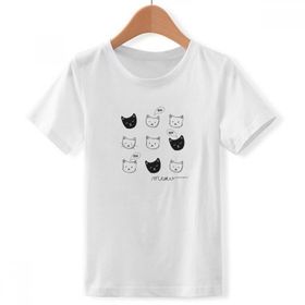 DIYthinker S Beyaz Erkek Beyaz Siyah Kedi Kafası Meow Hayvan Crew Boyun Tişört