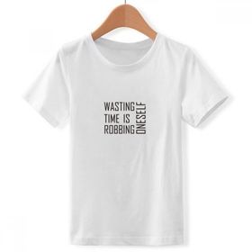 DIYthinker S Beyaz Erkek Çocuk Alıntı Wasting Time is Robbing Oneself Bisiklet Yaka Tişört