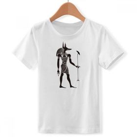 DIYthinker S Beyaz Erkek Çocuk Antik Mısır Anubis Totem Fresko Bisiklet Yaka Tişört