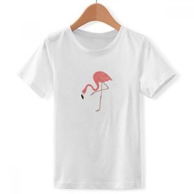 DIYthinker S Beyaz Erkek Çocuk Ayakta Flamingo Desenli Bisiklet Yaka Tişört