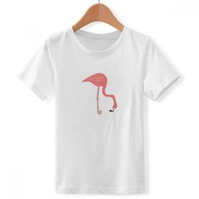 DIYthinker S Beyaz Erkek Çocuk Bekleyen Flamingo Desenli Bisiklet Yaka Tişört