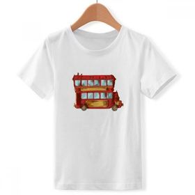 DIYthinker S Beyaz Erkek Çocuk Çizgi Film Doubledecker İngiltere Ülke Bisiklet Yaka Tişört