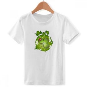 DIYthinker S Beyaz Erkek Çocuk Dört Yapraklı Yonca İrlanda St.Patrick's Day Bisiklet Yaka Tişört