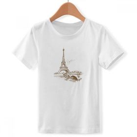DIYthinker S Beyaz Erkek Çocuk Eyfel Kulesi Paris Fransa Bisiklet Yaka Tişört
