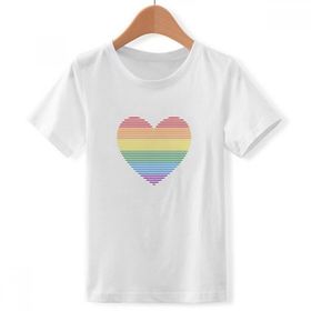 DIYthinker S Beyaz Erkek Çocuk Gökkuşağı Çizgili Kalp LGBT Crew Boyun Tişört