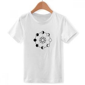 DIYthinker S Beyaz Erkek Çocuk Güneş-Ay Totem-Desen Şekilli Yuvarlak Yaka Tişört