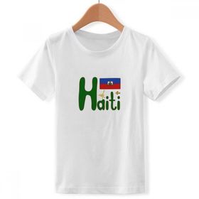 DIYthinker S Beyaz Erkek Çocuk Haiti Ulusal Bayrağı Kırmızı Mavi Desen Bisiklet Yaka Tişört