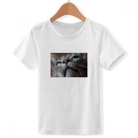 DIYthinker S Beyaz Erkek Çocuk Hayvan Görünümlü Kedi Fotoğrafı Bisiklet Yaka Tişört