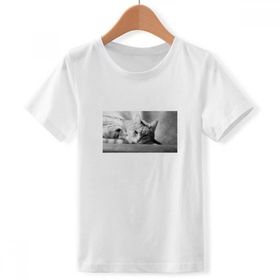 DIYthinker S Beyaz Erkek Çocuk Hayvan Saf Gri Kedi Fotoğraf Resmi Bisiklet Yaka Tişört
