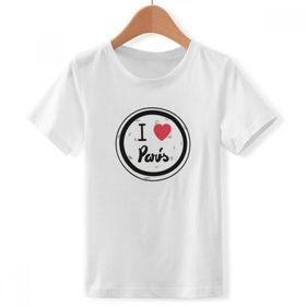 DIYthinker S Beyaz Erkek Çocuk I Love Paris Kelimeler Desen Bisiklet Yaka Tişört