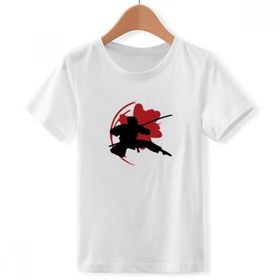 DIYthinker S Beyaz Erkek Çocuk Japon Samurai Sakura Silüeti Asya Bisiklet Yaka Tişört
