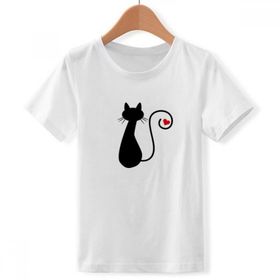 DIYthinker S Beyaz Erkek Çocuk Kalp Kedi Sit Sihouette Hayvan Bisiklet Yaka Tişört