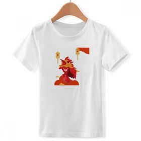 DIYthinker S Beyaz Erkek Çocuk Kırmızı Fener Aslan Dansı Çin Kasaba Bisiklet Yaka Tişört