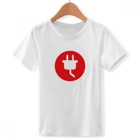 DIYthinker S Beyaz Erkek Çocuk Kırmızı Fişli Kablo Şarj Kablosu Deseni Bisiklet Yaka Tişört