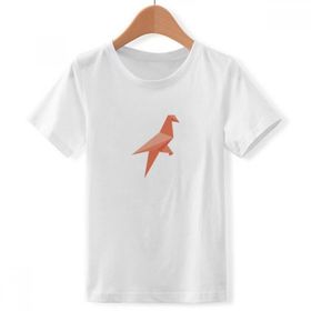 DIYthinker S Beyaz Erkek Çocuk Kırmızı Kuş Soyut Origami Desenli Bisiklet Yaka Tişört