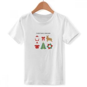 DIYthinker S Beyaz Erkek Çocuk Kırmızı Soyut Noel Origami Desenli Bisiklet Yaka Tişört