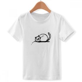 DIYthinker S Beyaz Erkek Çocuk Kıvırcık Ağır Kedi Crazy Line Bisiklet Yaka Tişört