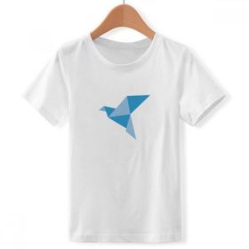 DIYthinker S Beyaz Erkek Çocuk Mavi Origami Soyut Güvercin Desenli Bisiklet Yaka Tişört
