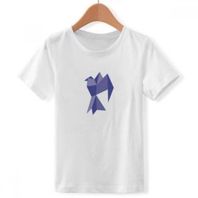 DIYthinker S Beyaz Erkek Çocuk Mor Origami Soyut Güvercin Desenli Bisiklet Yaka Tişört