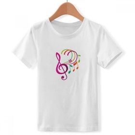 DIYthinker S Beyaz Erkek Çocuk Müzik Notasyonu Yeşil Turuncu Pembe Bisiklet Yaka Tişört