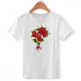 DIYthinker S Beyaz Erkek Çocuk Noel Çiçeği Poinsettia Buketi Kırmızı Bisiklet Yaka Tişört