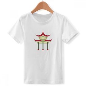 DIYthinker S Beyaz Erkek Çocuk Pavilion Çin Desenli Bisiklet Yaka Tişört