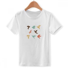DIYthinker S Beyaz Erkek Çocuk Renkli Kuş Soyut Origami Desenli Bisiklet Yaka Tişört
