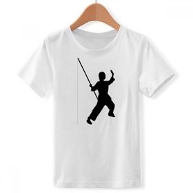 DIYthinker S Beyaz Erkek Çocuk Shaolin Stick Çin Dövüş Sanatı Kung Fu Kültürü Bisiklet Yaka Tişört