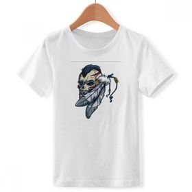 DIYthinker S Beyaz Erkek Çocuk Tüy Hint İskeleti Totem Bisiklet Yaka Tişört
