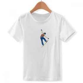 DIYthinker S Beyaz Erkek Kışu Kayak Jumping Illustration Crew Boyun Tişört