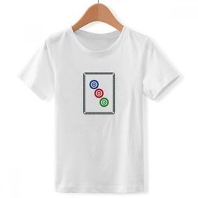 DIYthinker S Beyaz Erkek Mahjong Daire Dots 3 Karo Desenli Yuvarlak Yaka Tişört