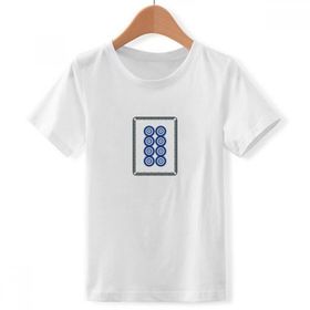 DIYthinker S Beyaz Erkek Mahjong Dairesel Noktalı 8 Karo Desenli Yuvarlak Yaka Tişört