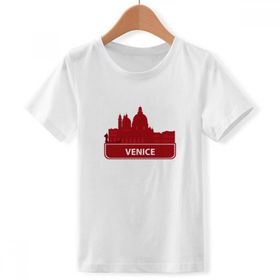 DIYthinker S Beyaz Erkek Venedig İtalya Kırmızı İşaret Desen Yuvarlak Yaka Tişört