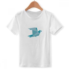 DIYthinker S Beyaz Erkek Yeşil Origami Soyut Pigeon Desenli Yuvarlak Yaka Tişört