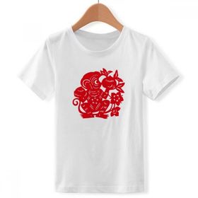 DIYthinker S Beyaz Erkek Zodiac Maymun Papercut Çin Çiçekleri Crew Boyun Tişört