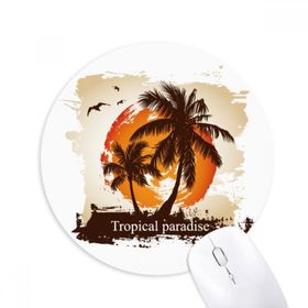 Dıythinker Sahil Hindistan Cevizi Ağacı Desenli İllüstrasyon Baskılı Yuvarlak Kaymaz Kauçuk Mouse Pad