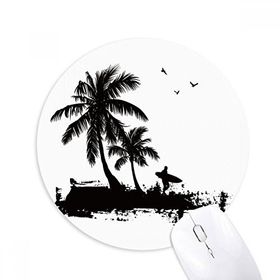 Dıythinker Sahil Hindistan Cevizi Ağacı İllüstrasyon Desen Baskılı Yuvarlak Kaymaz Kauçuk Mouse Pad